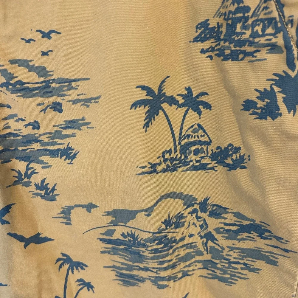 Nautica Mens Tropical Island Print Chino Shorts Mustard‎ Tan Blue Size 38W